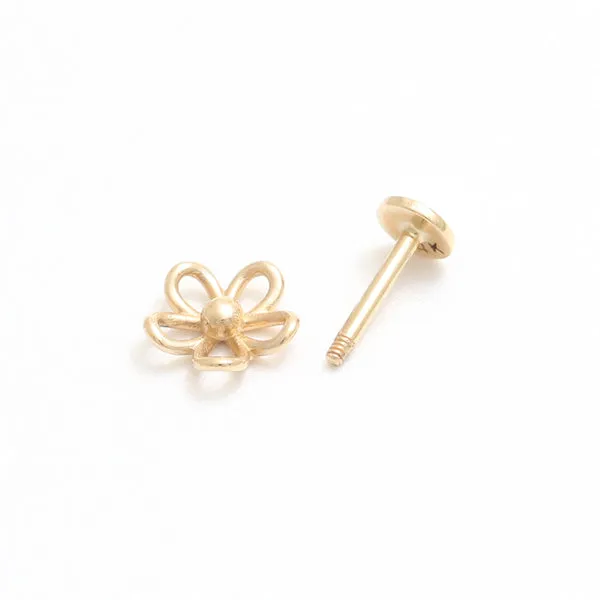 14K 18K Solid Gold Daisy Flower Externally Threaded Flat Back Earring Labret