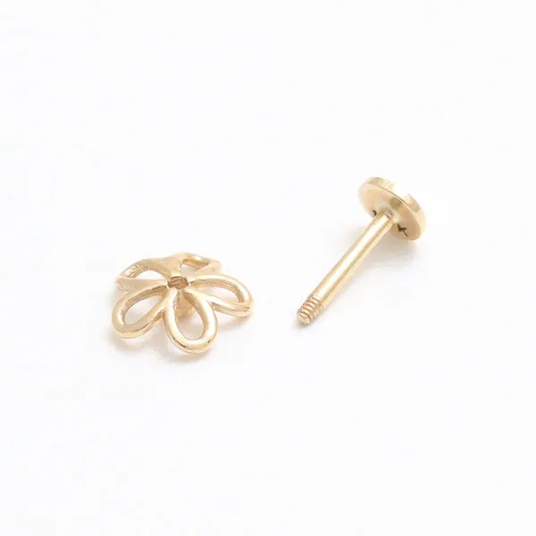 14K 18K Solid Gold Daisy Flower Externally Threaded Flat Back Earring Labret