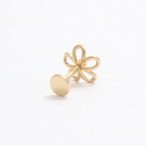 14K 18K Solid Gold Daisy Flower Externally Threaded Flat Back Earring Labret