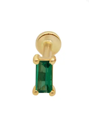 14K Gold Baguette Cut Emerald Helix Tragus Internally Threaded Flat Back Earring Labret Stud