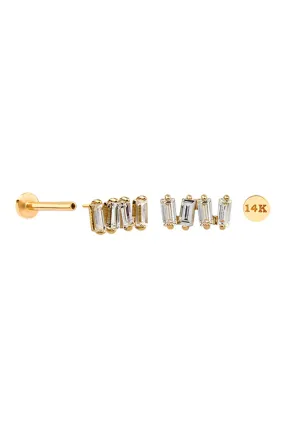 14K Gold Baguette Cz Helix Tragus Internally Threaded Flat Back Earring Labret Stud