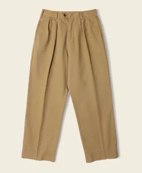 1930s IVY Style Double Pleated Chino Trousers - Yellow