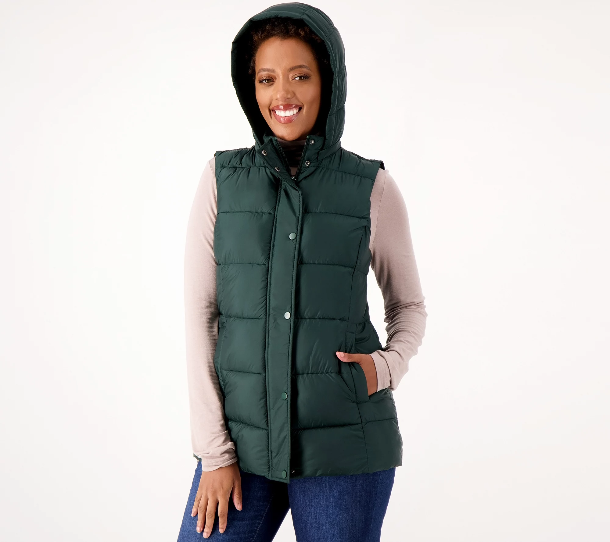 "As Is" Susan Graver Weekend Water Resistant Quilted Vest w/ Zip Off Hood