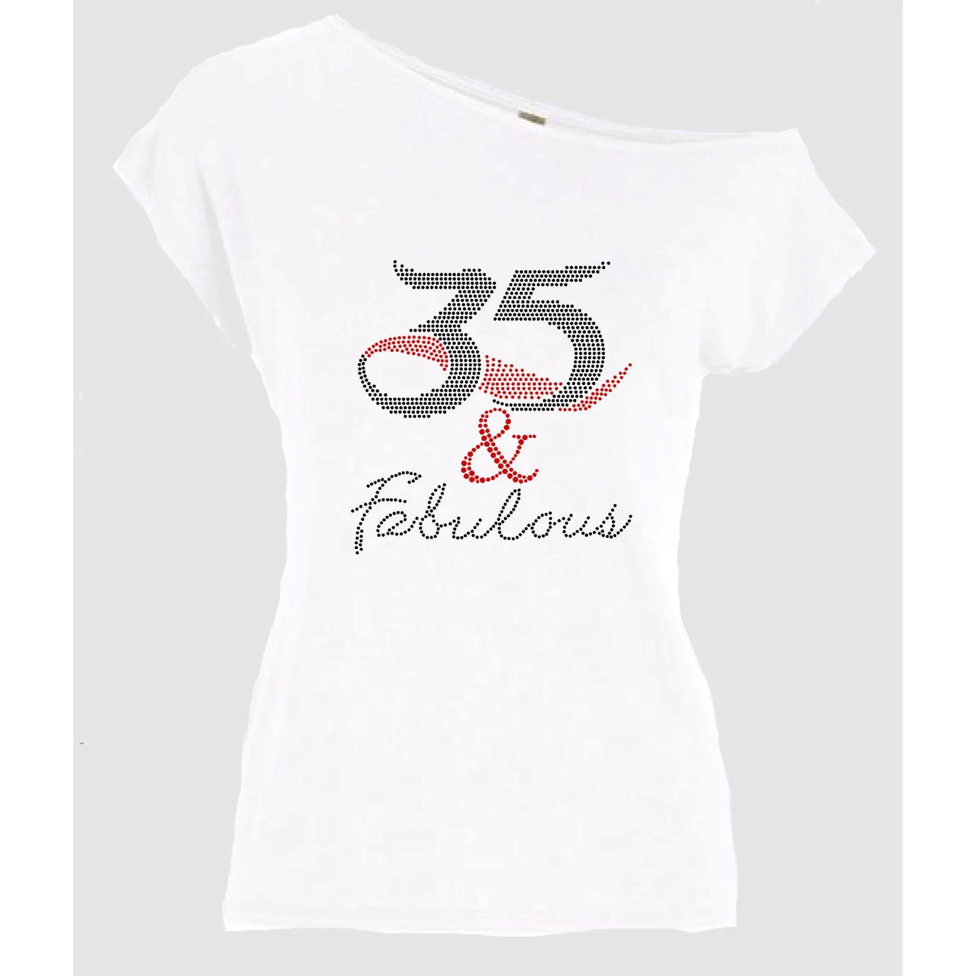 35 And Fabulous Rhinestone Off Shoulder Tee