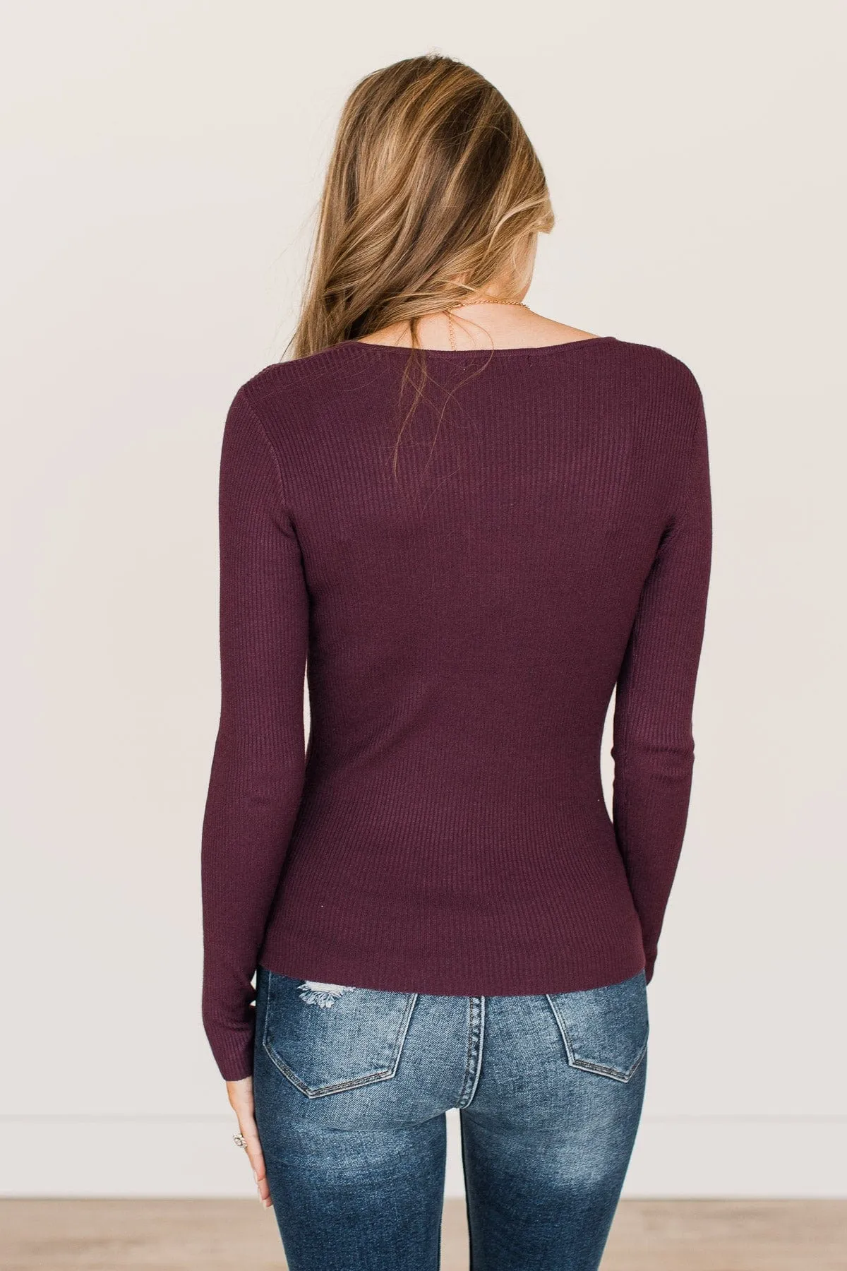 Possibilities Notch Knit Top Eggplant