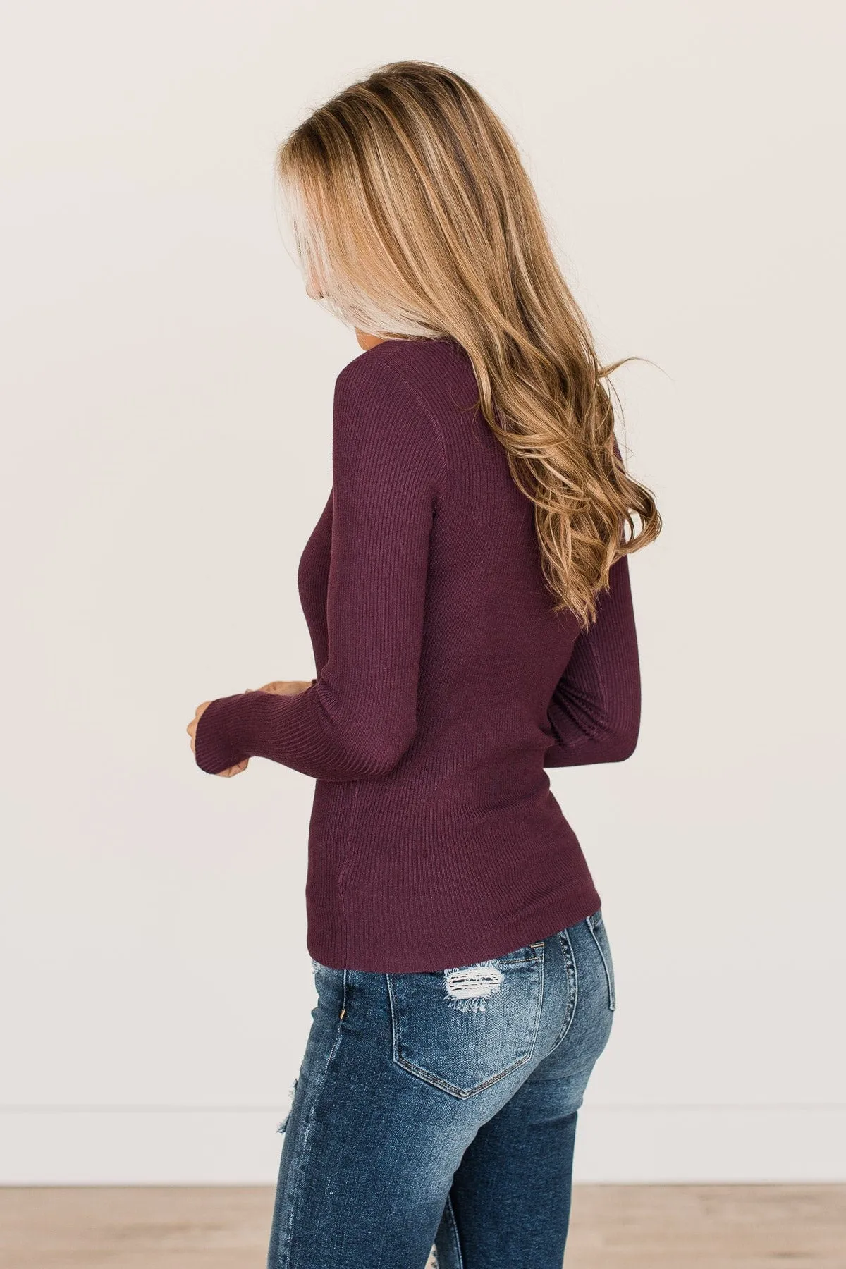 Possibilities Notch Knit Top Eggplant