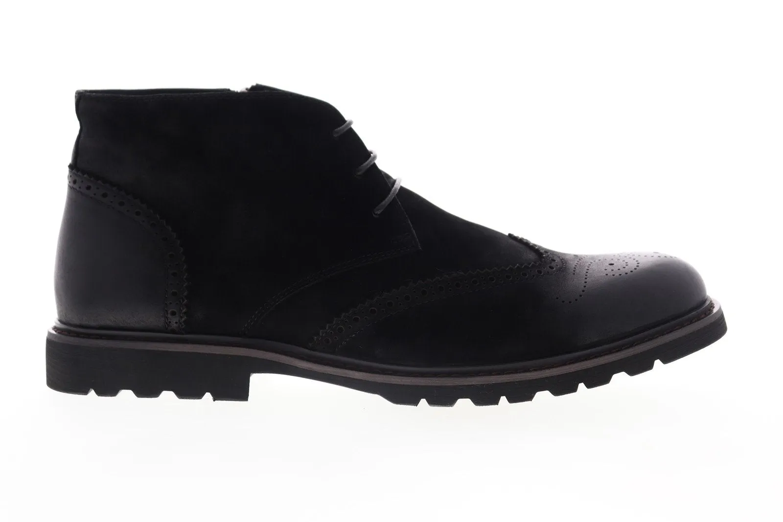 Ancona Men's Black Leather Wingtip Chukka Boots, Mid Top Lace Up, ZF512C62 by Zanzara