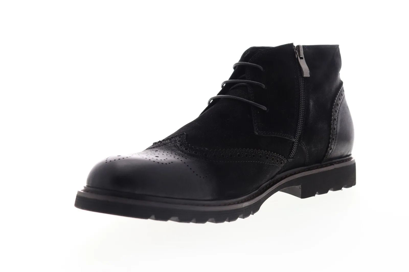 Ancona Men's Black Leather Wingtip Chukka Boots, Mid Top Lace Up, ZF512C62 by Zanzara