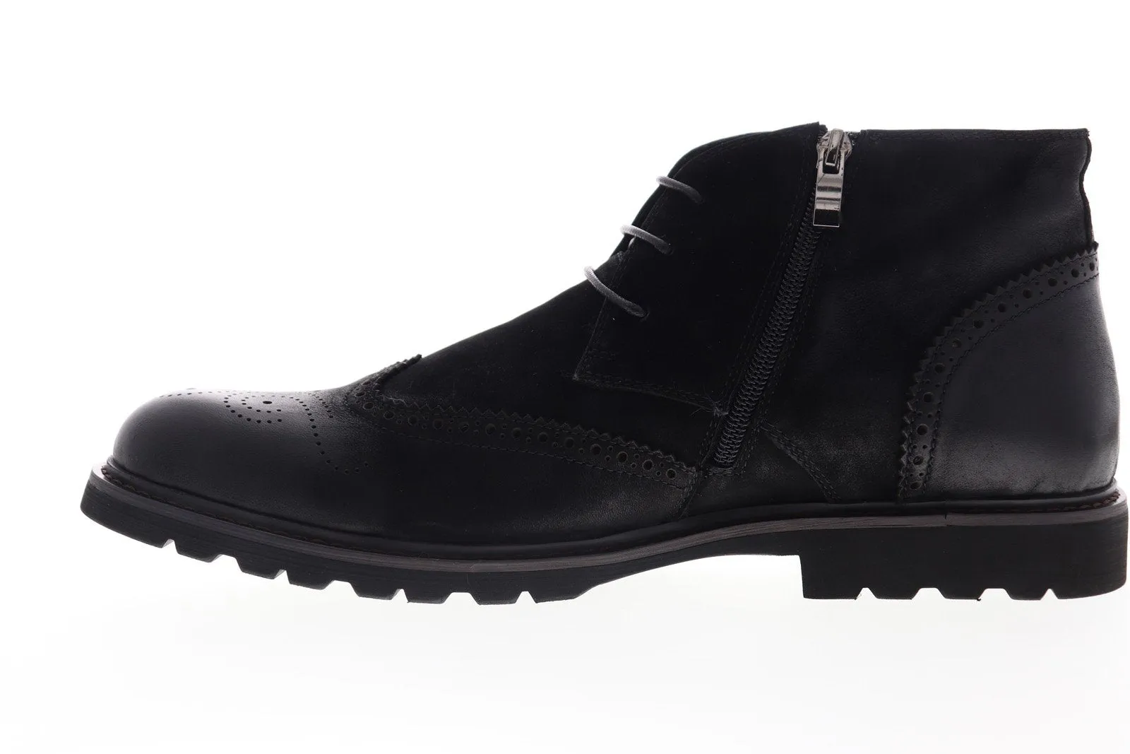 Ancona Men's Black Leather Wingtip Chukka Boots, Mid Top Lace Up, ZF512C62 by Zanzara