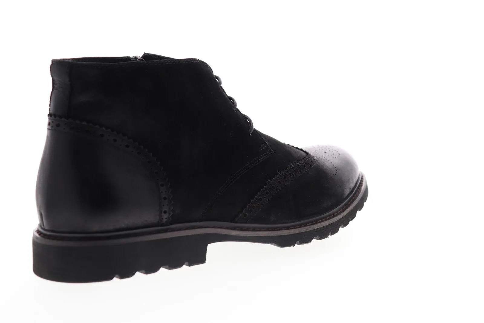 Ancona Men's Black Leather Wingtip Chukka Boots, Mid Top Lace Up, ZF512C62 by Zanzara