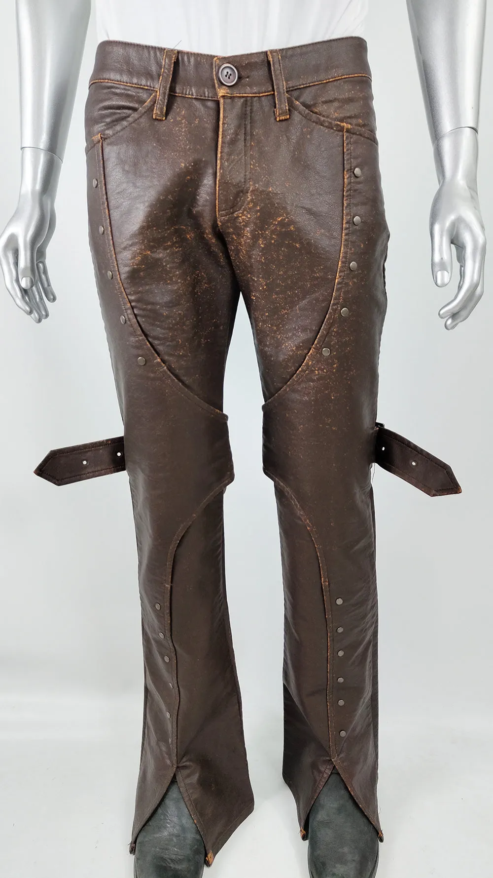 Andrew Mackenzie Vintage Mens Studded Faux Leather Trousers