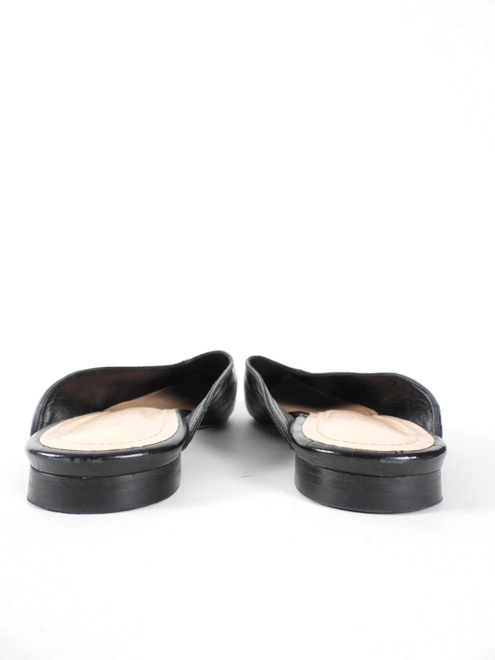 Anine Bing Black Embossed Leather Pointed Mules - Size 40