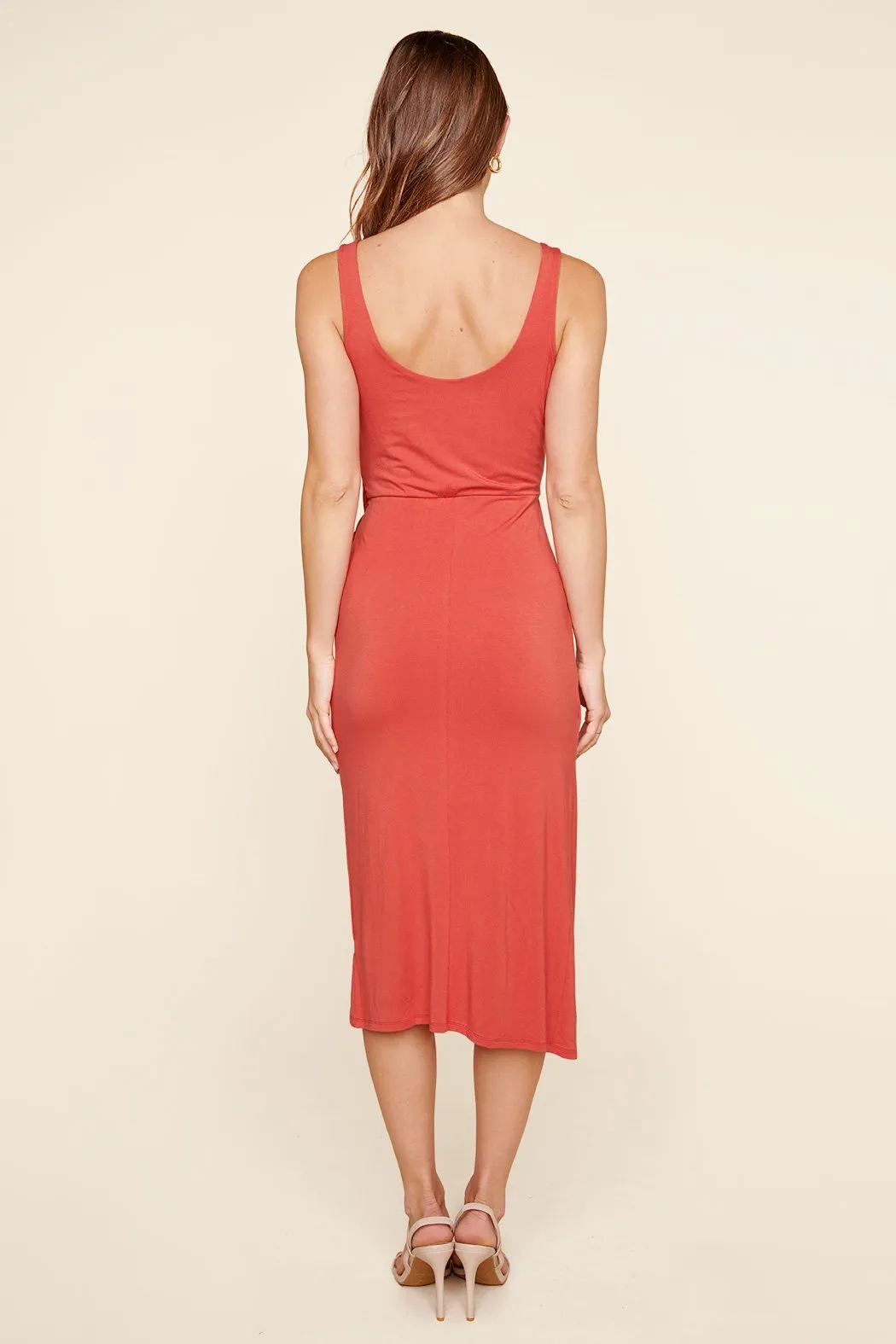 Anya Sleeveless Side Tie Jersey Knit Midi Dress