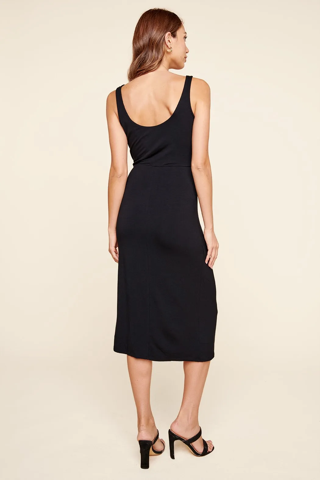 Anya Sleeveless Side Tie Jersey Knit Midi Dress