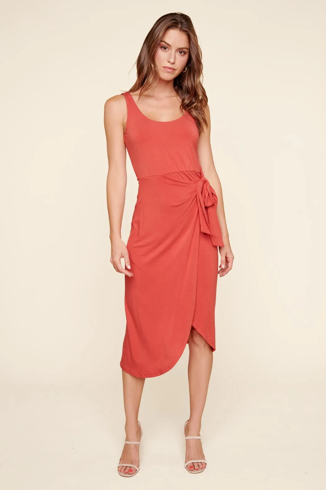 Anya Sleeveless Side Tie Jersey Knit Midi Dress