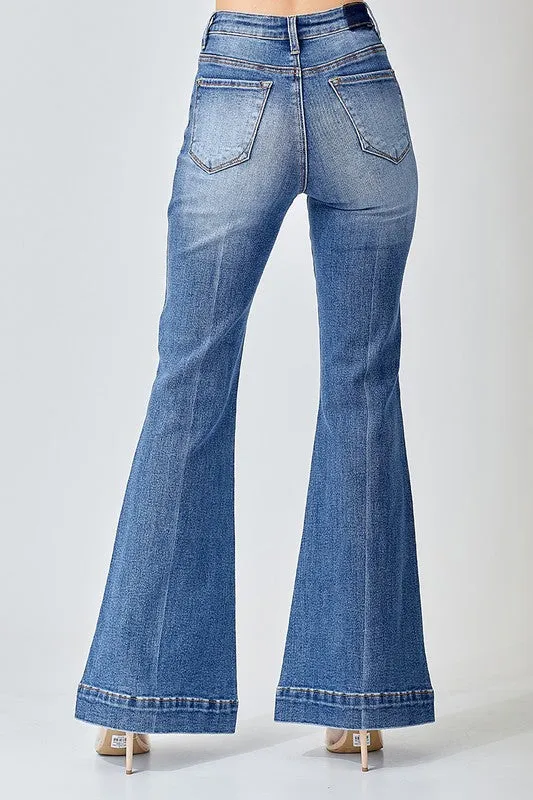 Axella High Rise Front Patch Pocket Bell Bottom Jeans