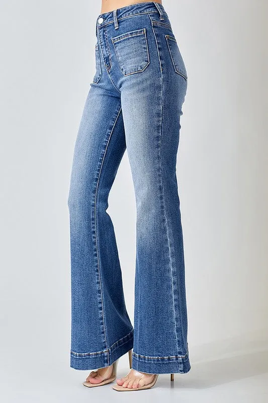 Axella High Rise Front Patch Pocket Bell Bottom Jeans