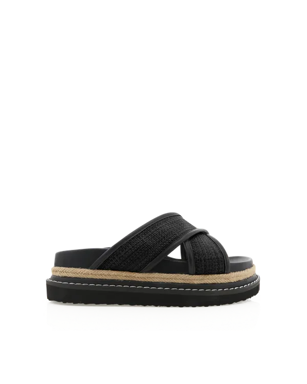 Aysha Slides - Black Raffia