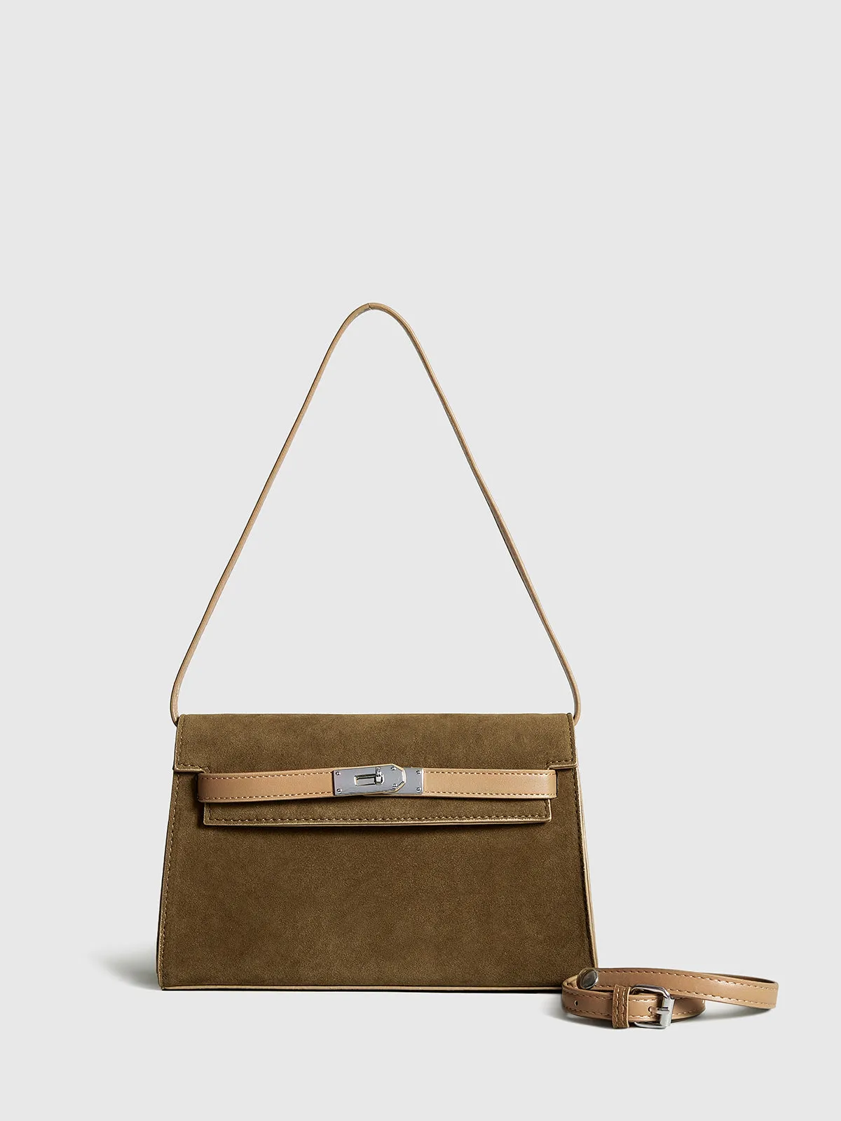 Belted-Decor Flap Shoulder Bag