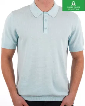 Benetton Textured Polo Sky Blue 