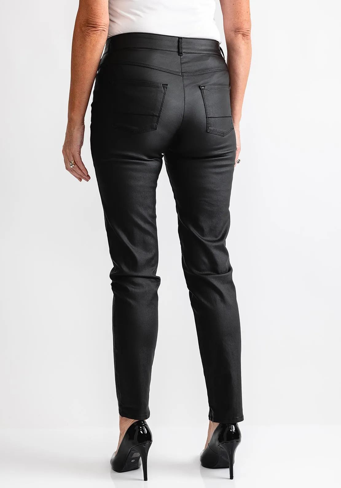 Bianca Denver Faux Leather Slim Trousers, Black