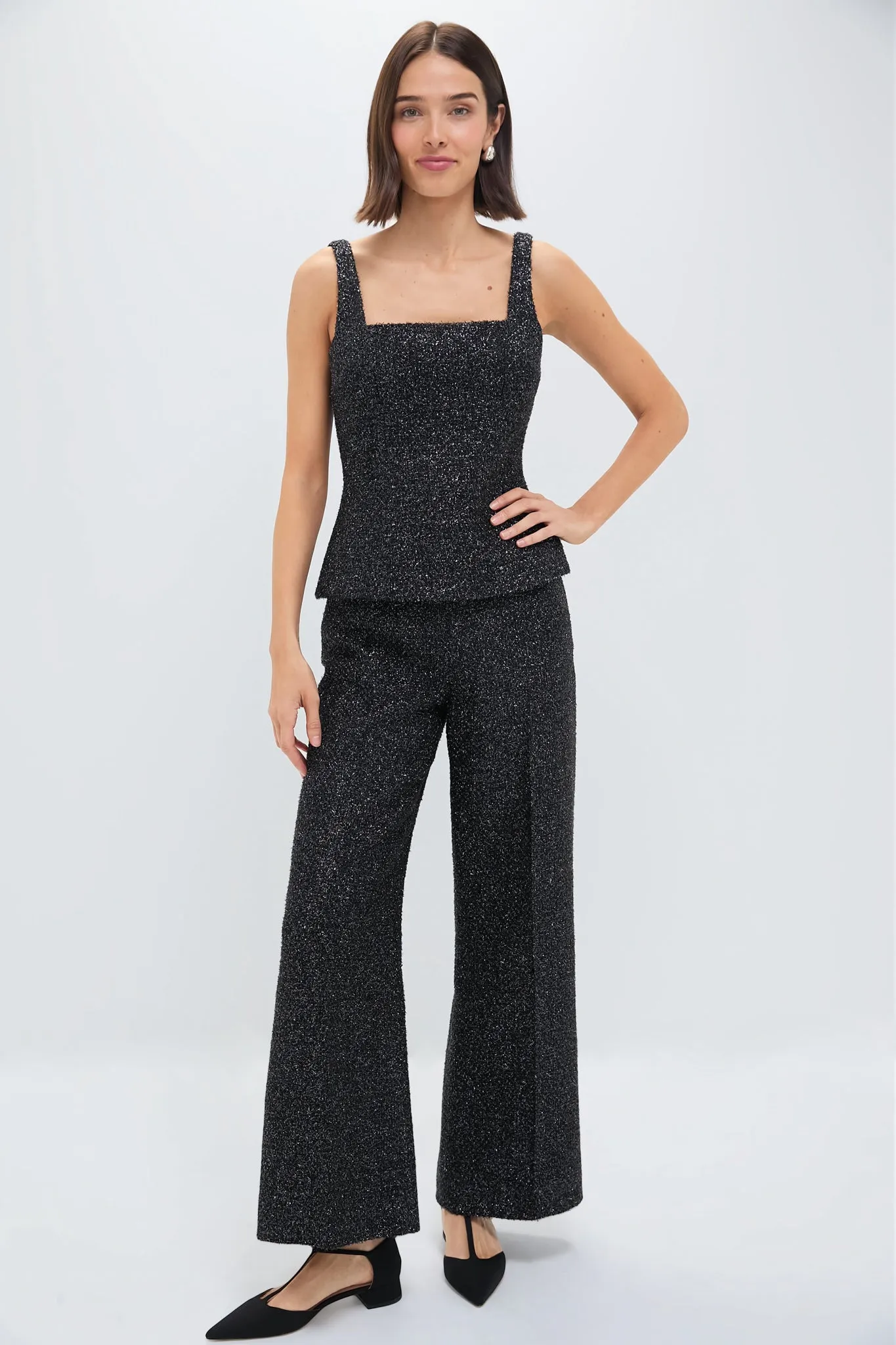 Black Daffy Disco Tweed Trousers