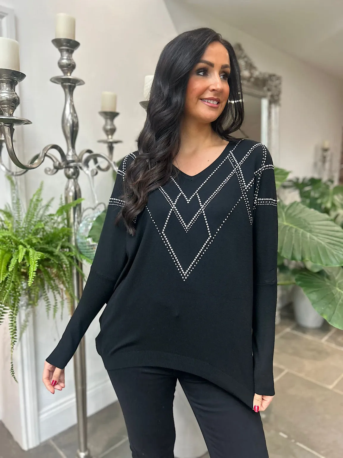 Embellished Black Myla Diamond Knit