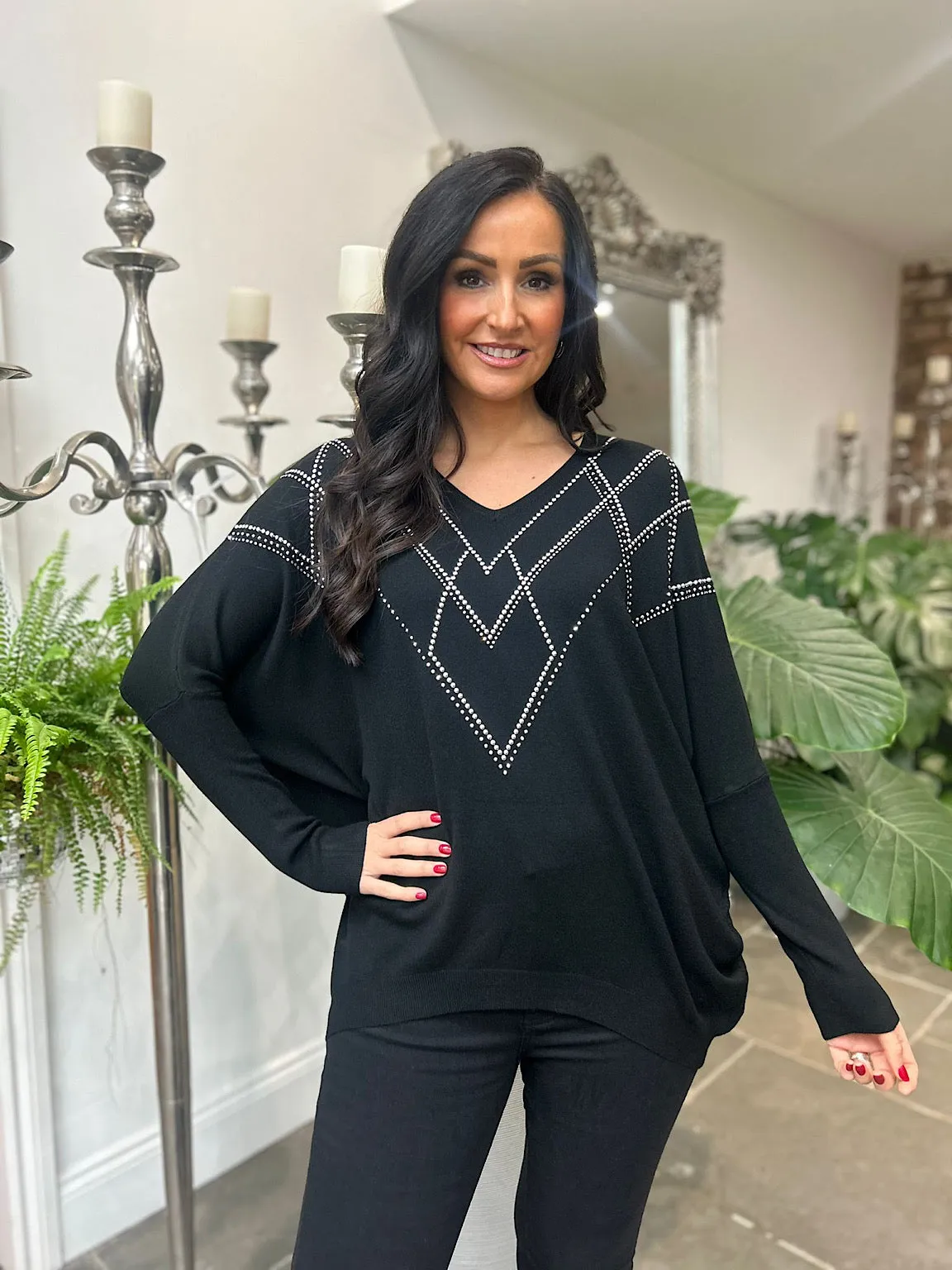 Embellished Black Myla Diamond Knit