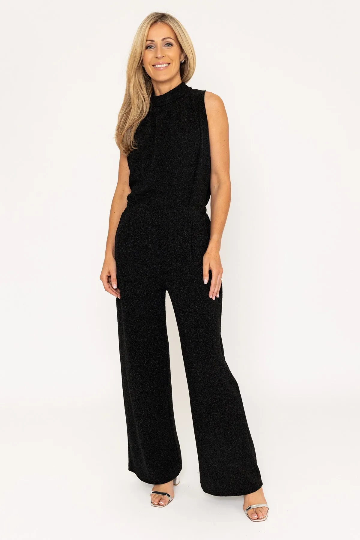 Black Lurex Wide Leg Trousers