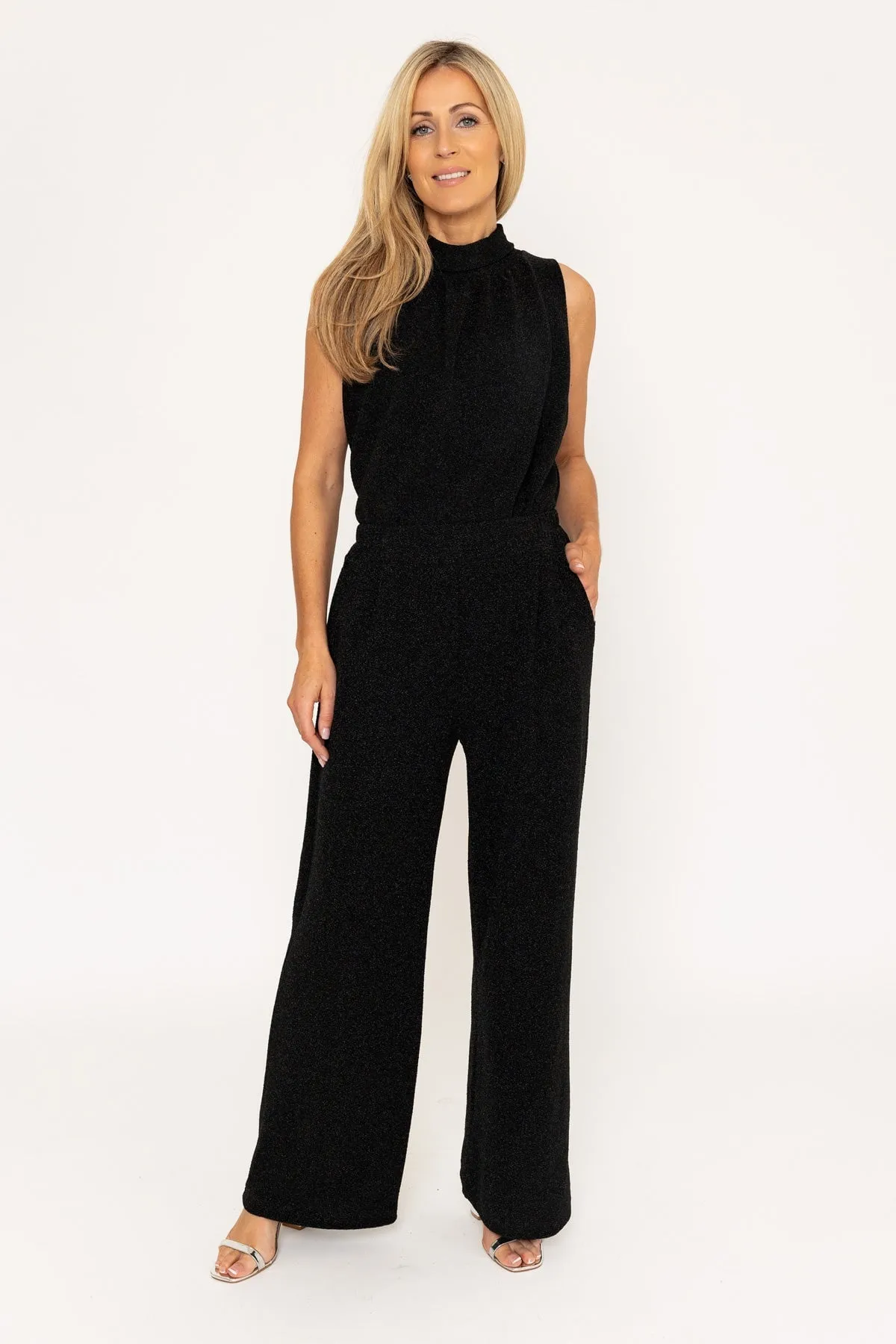 Black Lurex Wide Leg Trousers