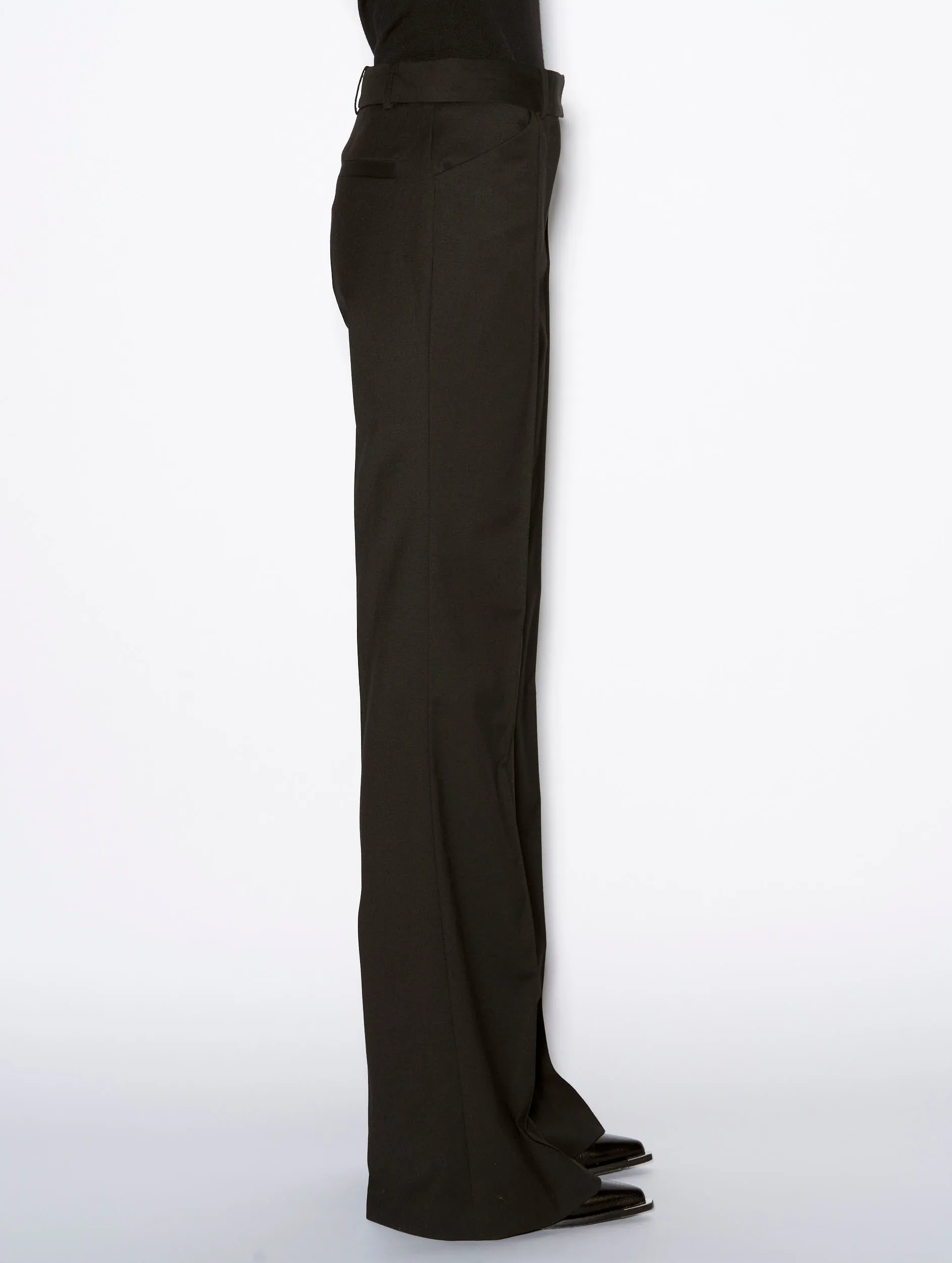 Black stretch wool flared trousers