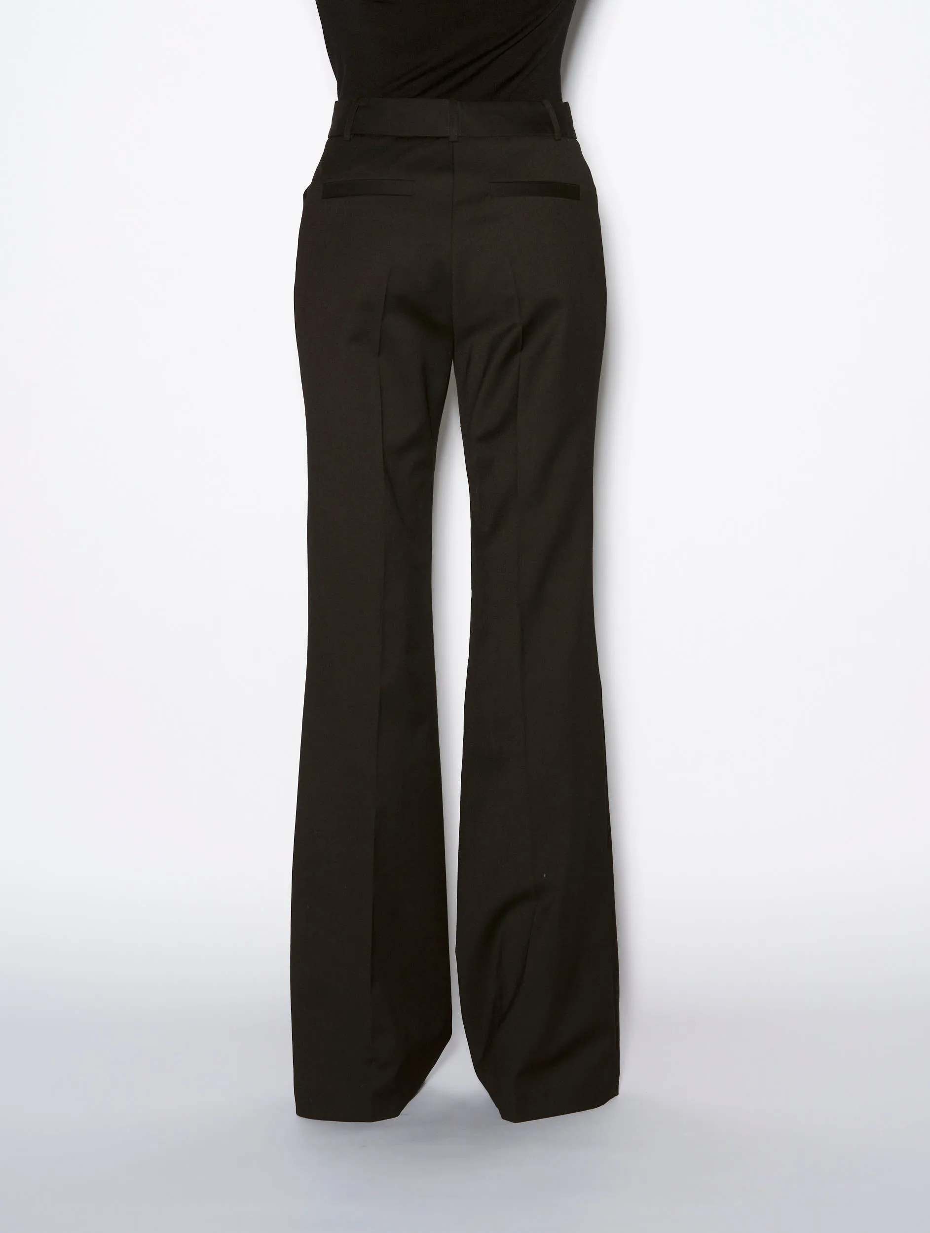 Black stretch wool flared trousers