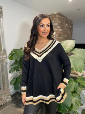 Striped Black V Neck Knit Debbie