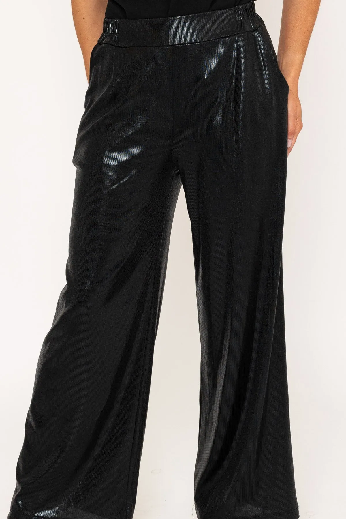 Black Wide Leg Wet Look Trousers