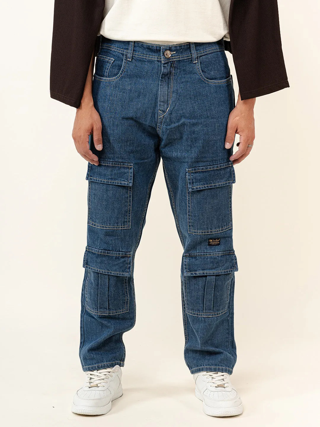 Blue Cargo Baggy Fit Denim Jeans