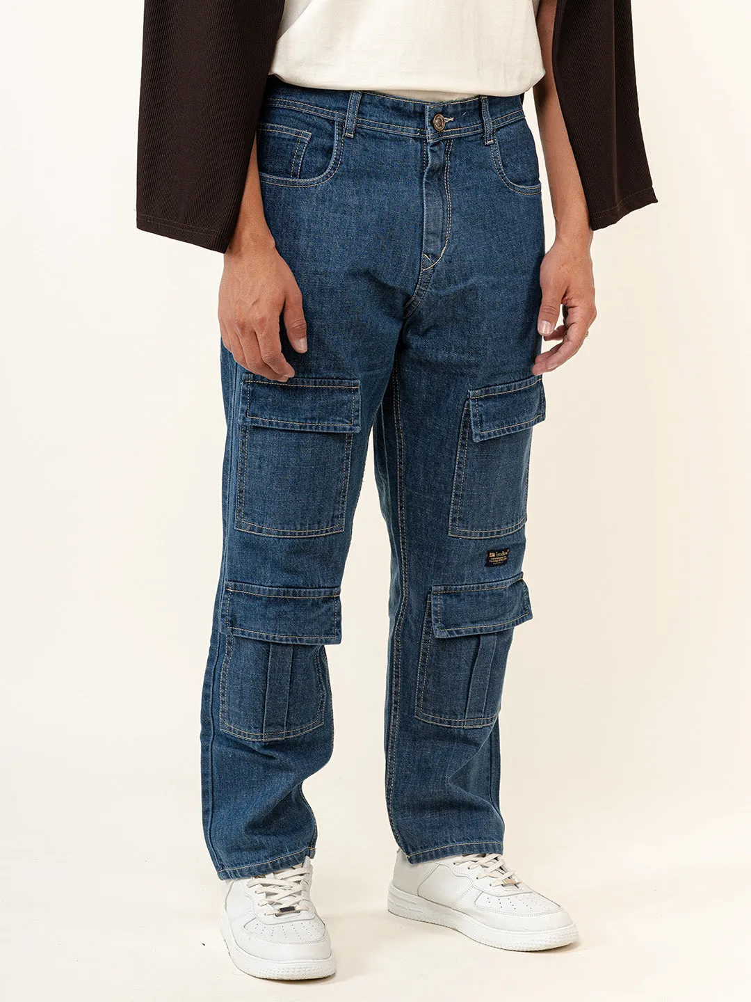 Blue Cargo Baggy Fit Denim Jeans