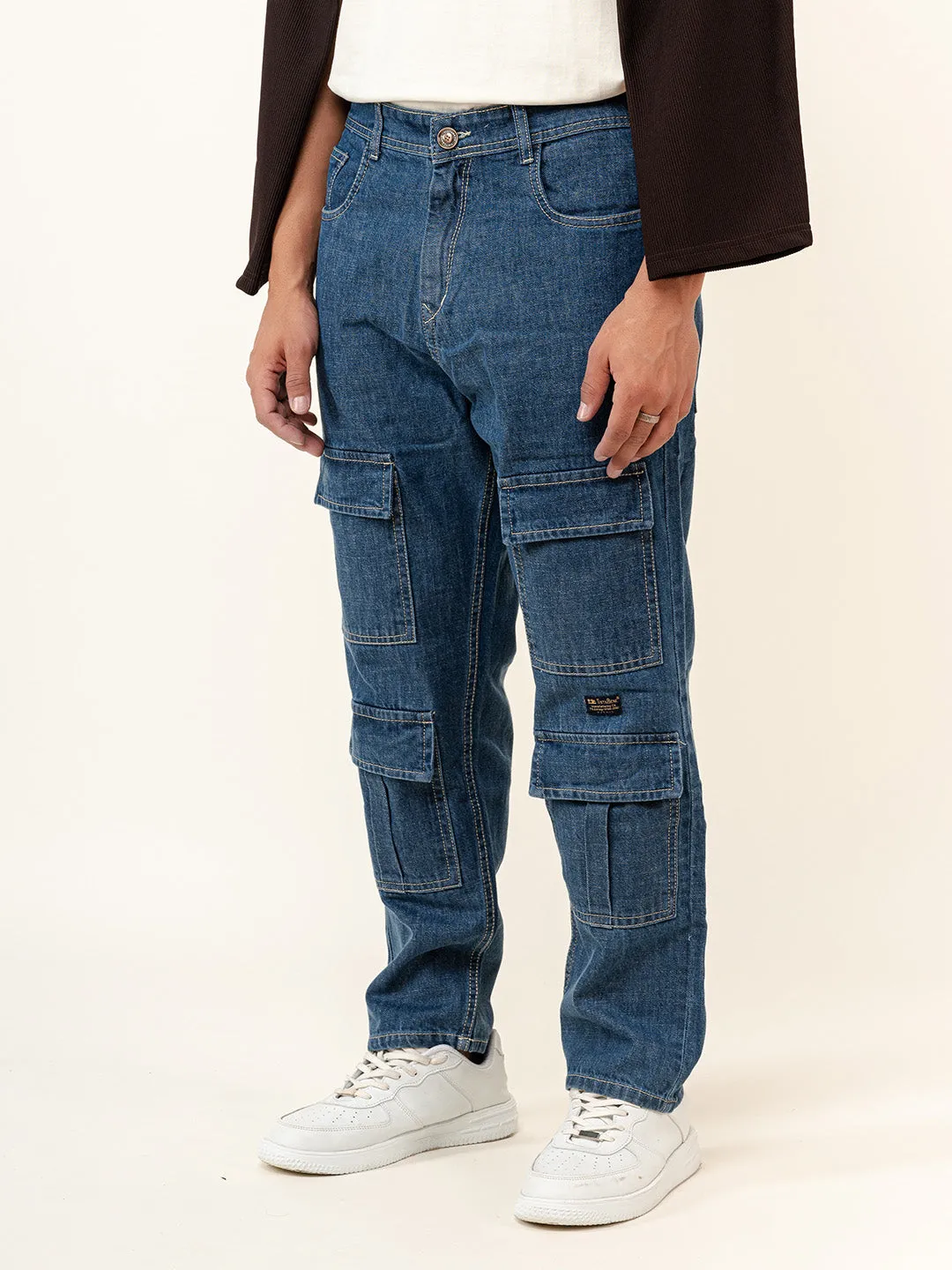 Blue Cargo Baggy Fit Denim Jeans