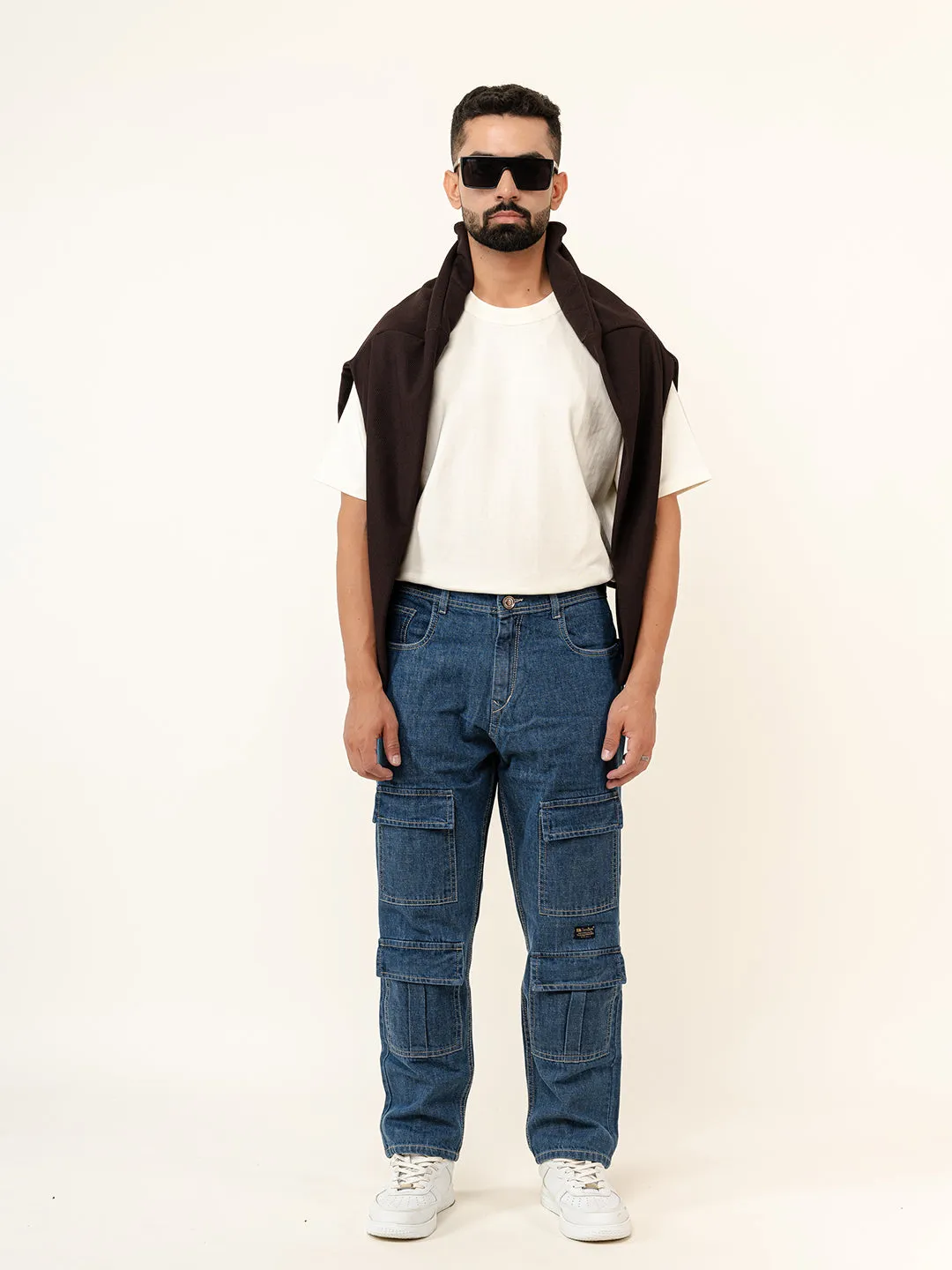 Blue Cargo Baggy Fit Denim Jeans