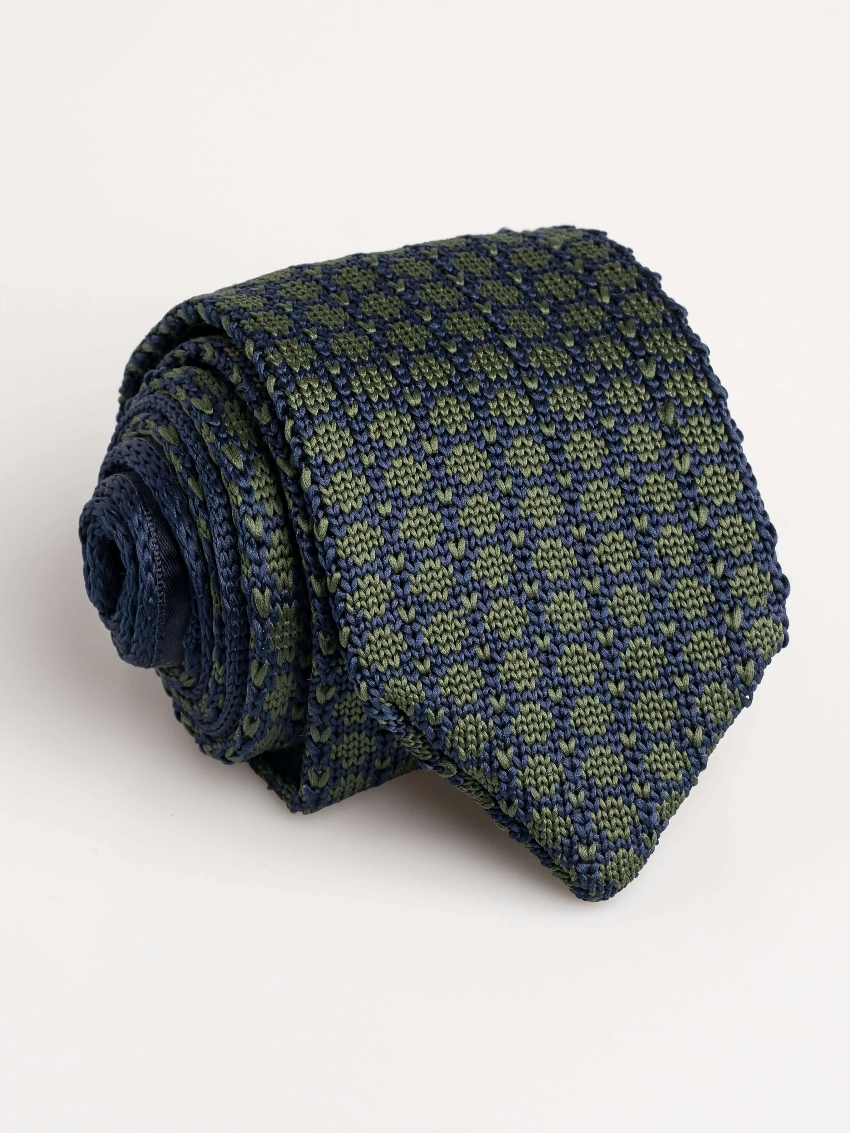 Blue Olive Green Knit Tie Geo