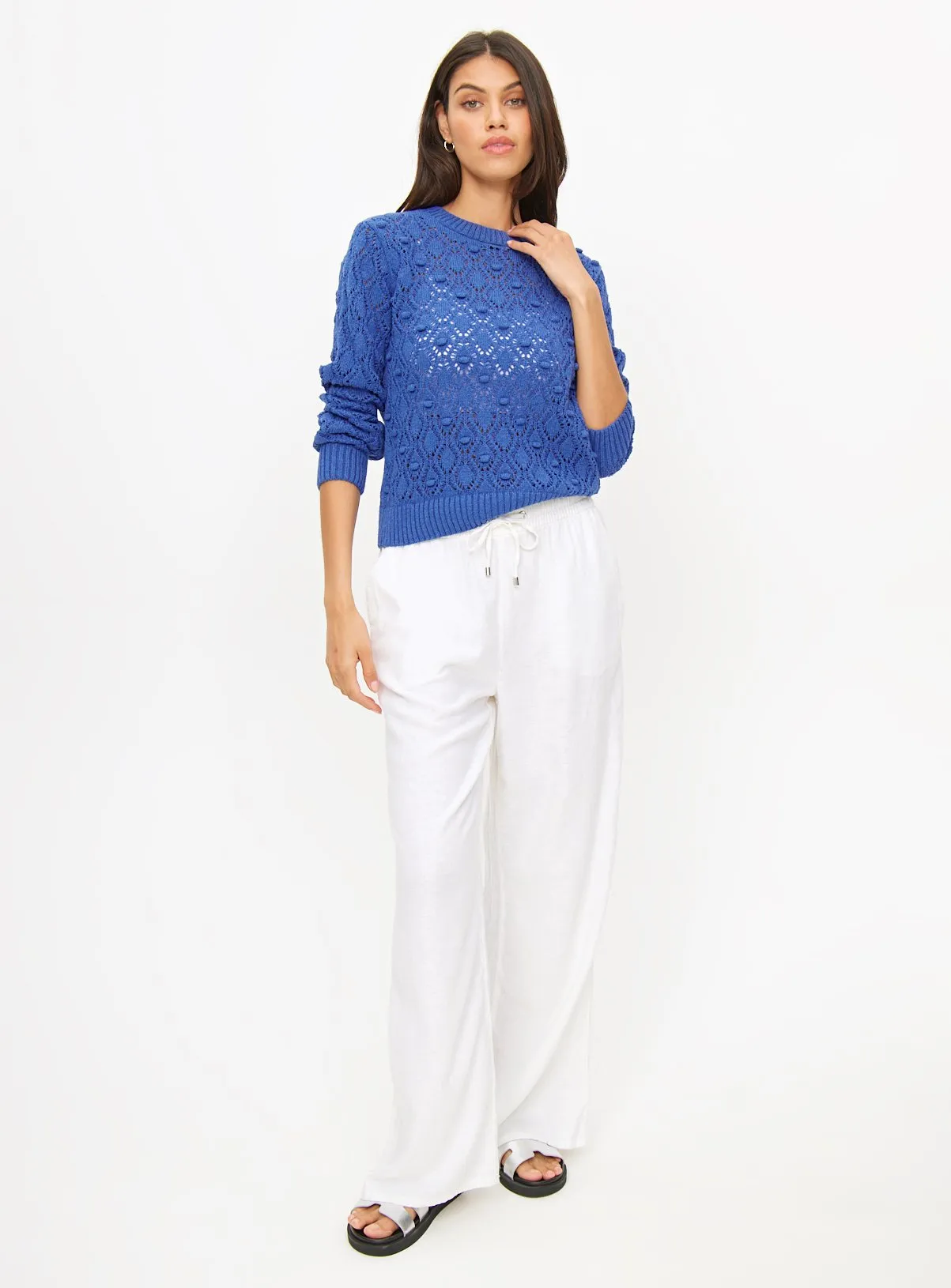 Blue Pointelle Bobble Crew Neck Jumper 16 by Tu Clothing.