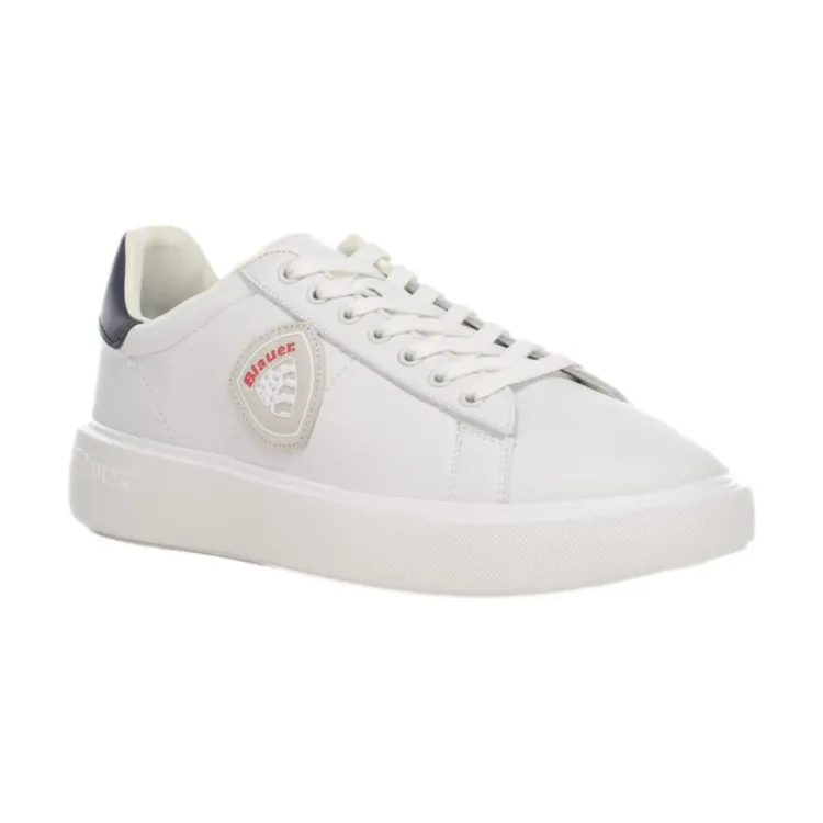 Blue S4BUCK02 Men's Lace-Up White Sneakers.