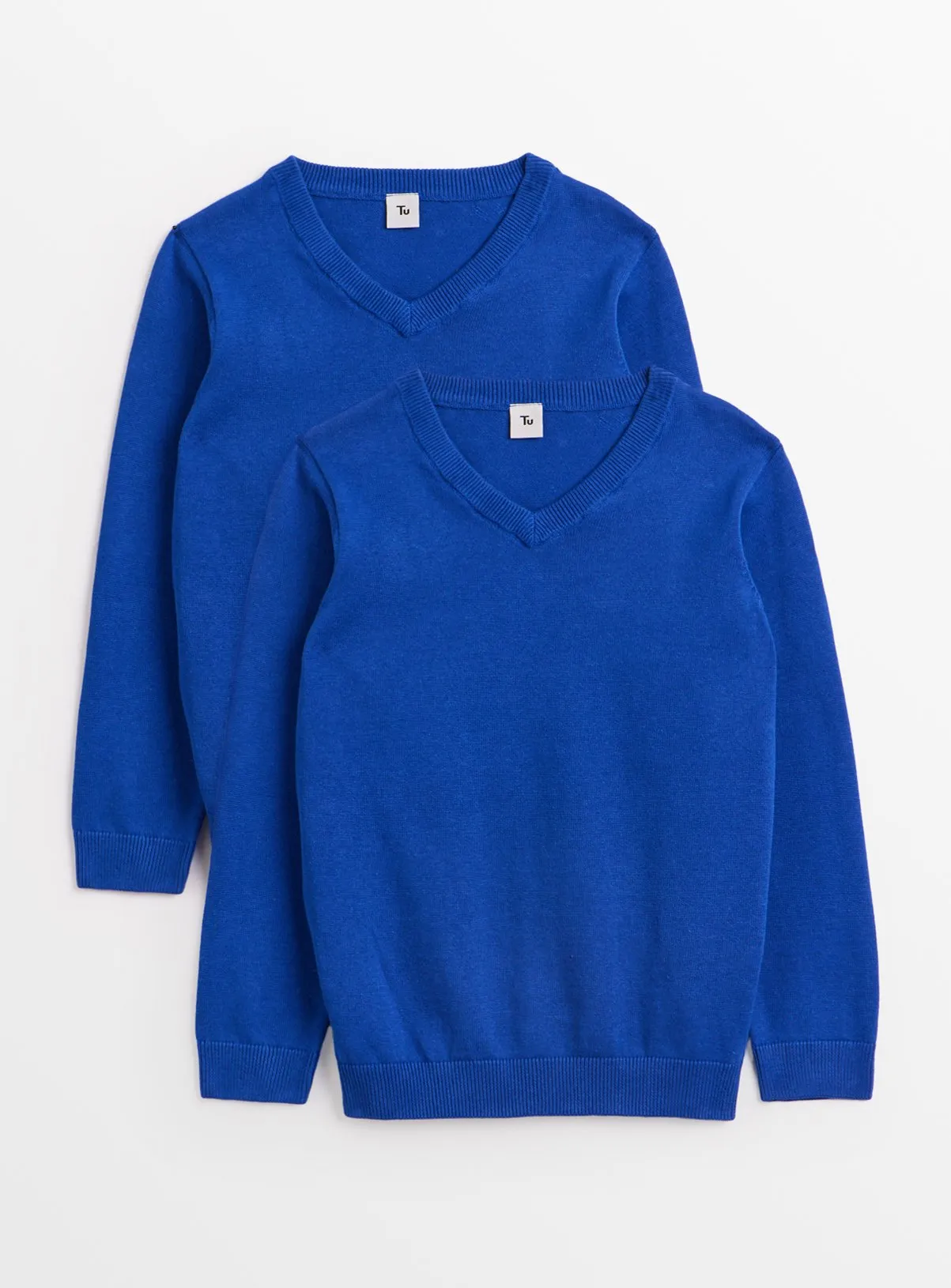 Blue Unisex V-Neck Jumpers 2 Pack for 9-Year-Olds | Schoolwear | Tu