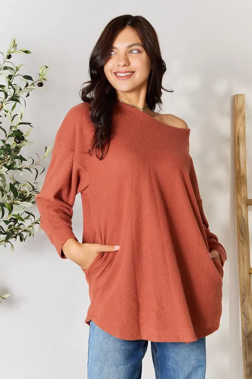 BOMBOM Drop Shoulder Long Sleeve Blouse Pockets -- Please note that this revised version may not make grammatical sense, but it 