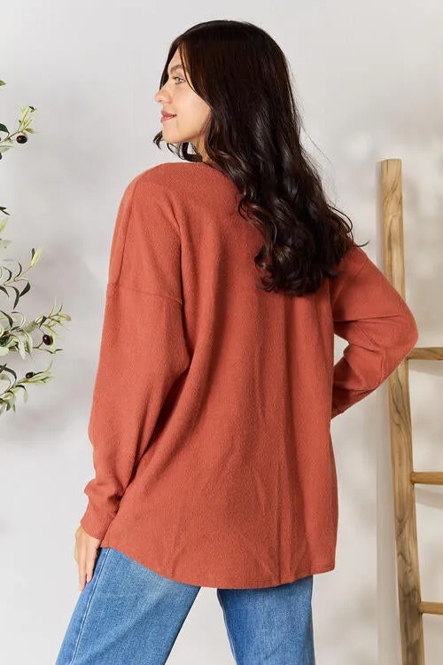 BOMBOM Drop Shoulder Long Sleeve Blouse Pockets -- Please note that this revised version may not make grammatical sense, but it 