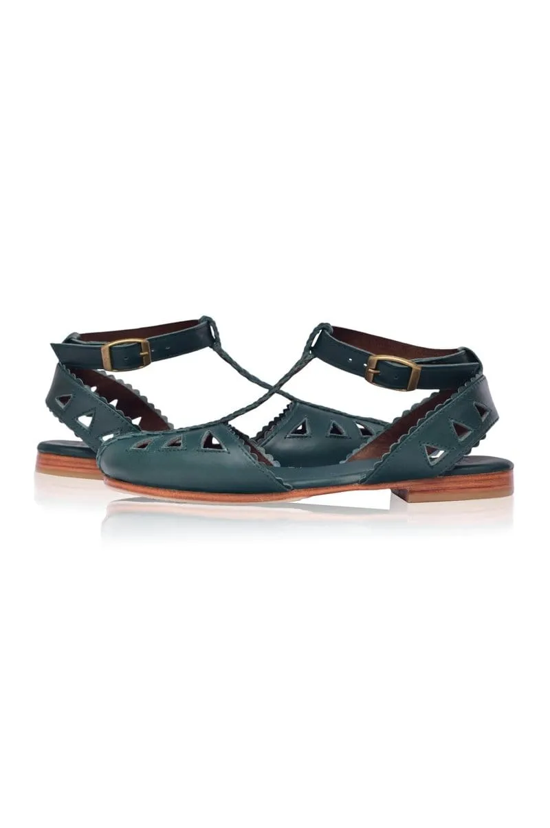 Emerald Leather T-strap Sandals - Bounty