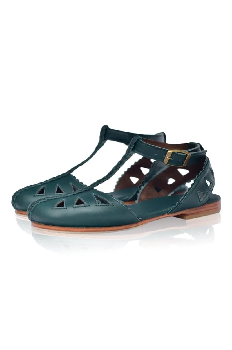 Emerald Leather T-strap Sandals - Bounty