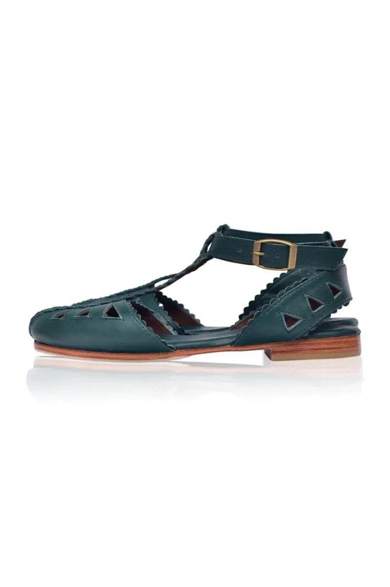 Emerald Leather T-strap Sandals - Bounty