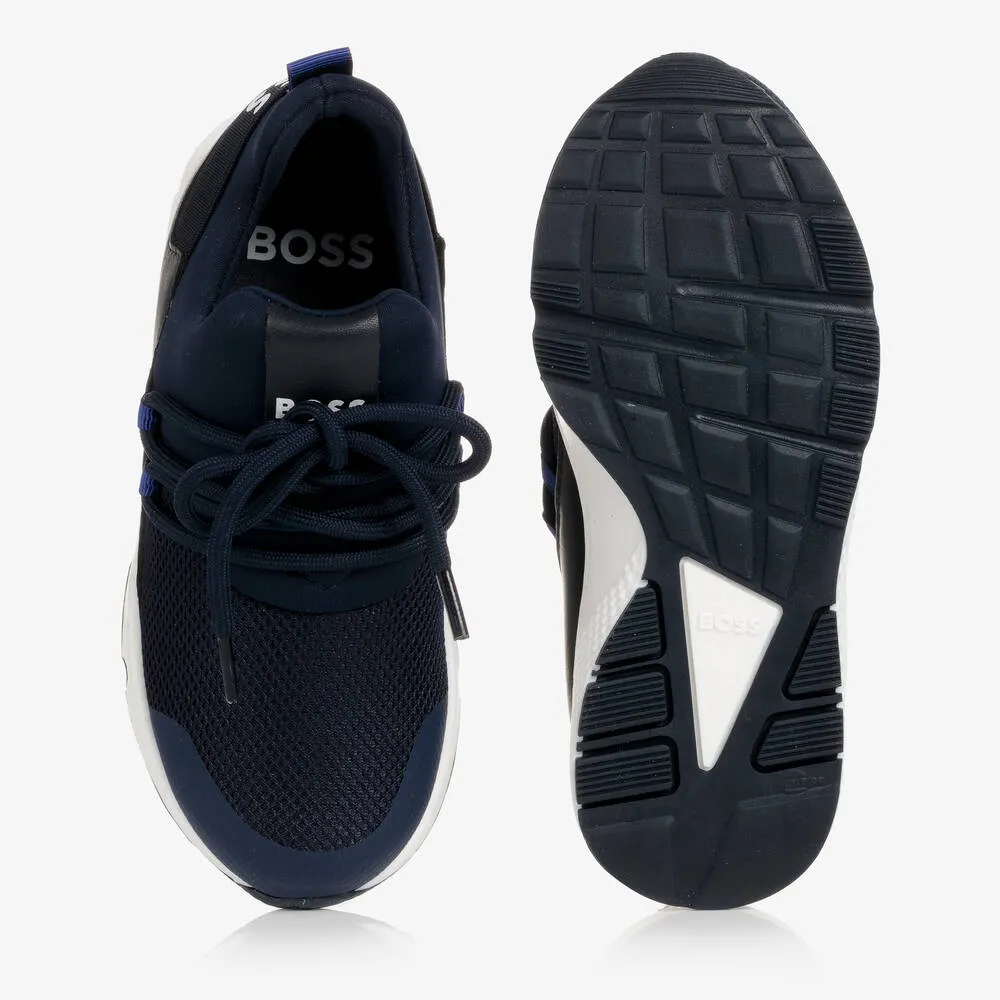 Boys Navy Blue Logo Trainers