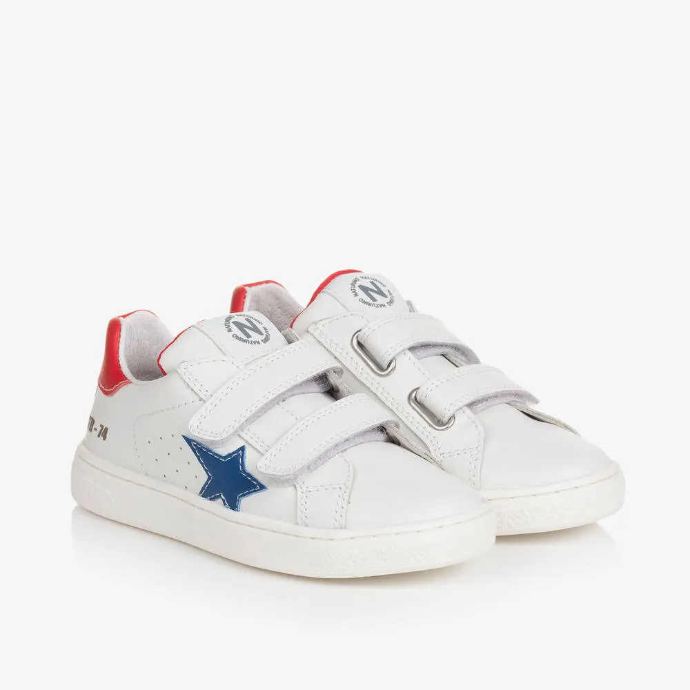 Boys White Leather Velcro Trainers 