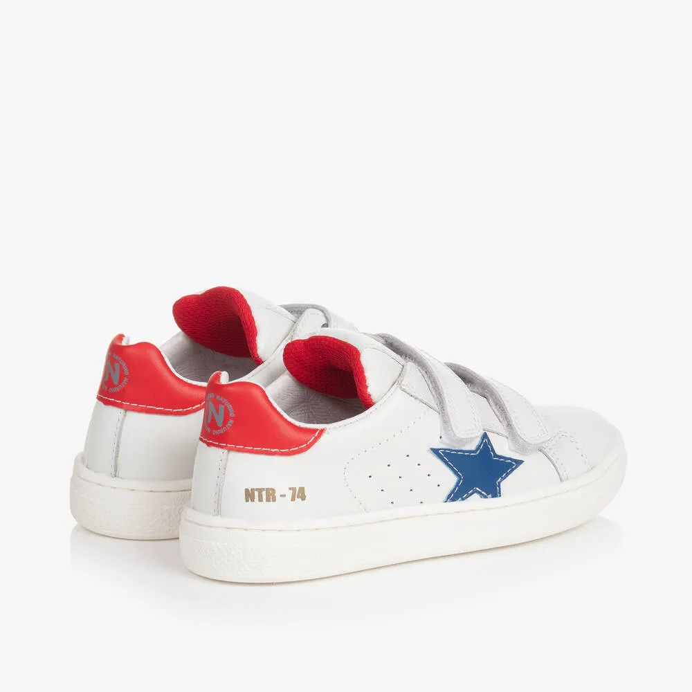 Boys White Leather Velcro Trainers 